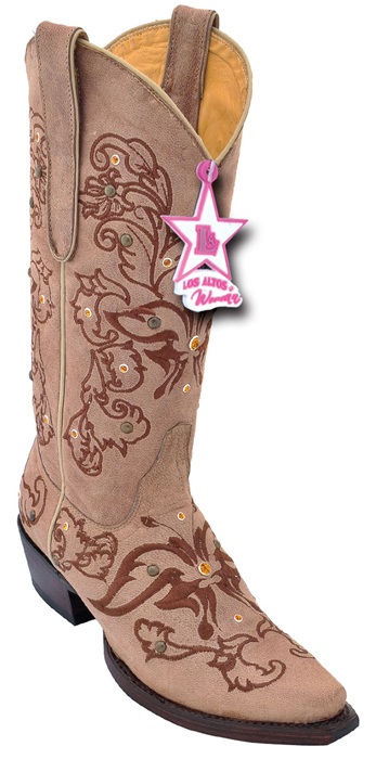 Los Altos Ladies Arena Genuine Swarovski Stone Desert W / Embroidery Snip Toe Cowgirl Boots 34S5011